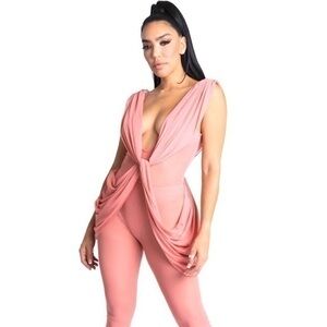 Fashionable Mesh Jumpsuit Party Clubwear MAUVE